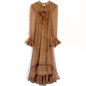 ZIMMERMANN Tulsi Dot Frill Tan Camel Ruffled Midi Dress